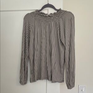 LOFT Black and White Houndstooth Blouse